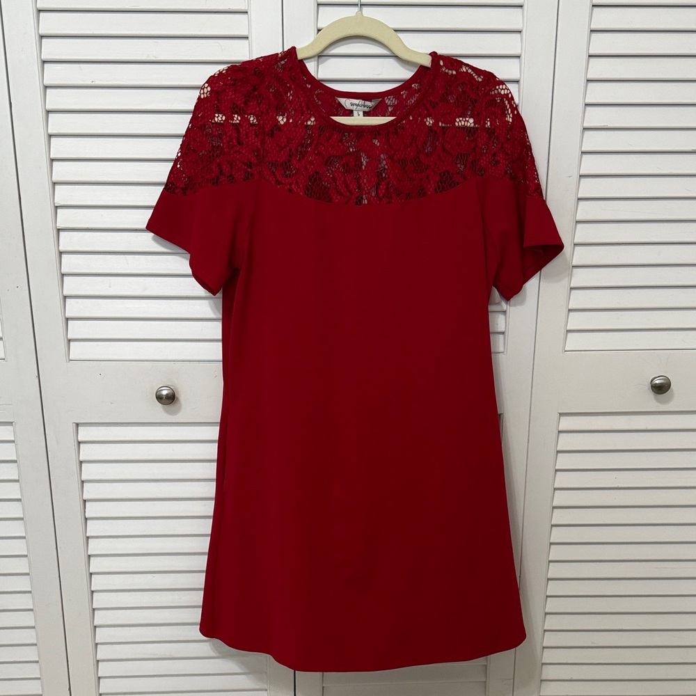 Red Lace Yoke Dress with Pockets NWT